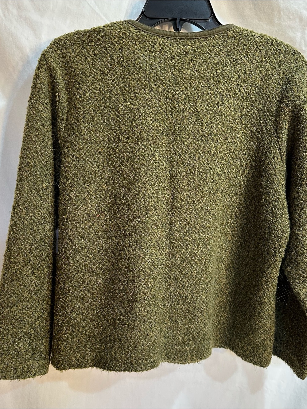 C.D. Petites Olive Bouclé Cardigan with Decorative Hook Closures - Picture 4 of 9
